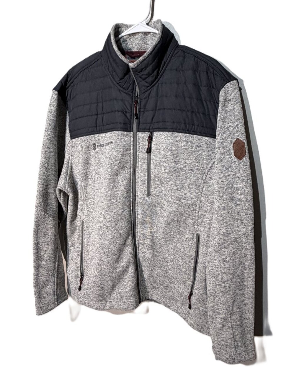Free Country Jacket Mens XXL Gray Full Zip Fleece Quilted Hybrid Coat